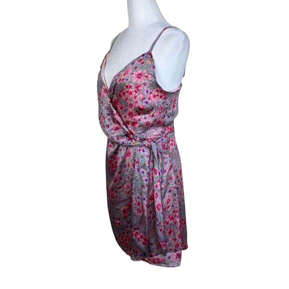 Lush Sz S Pastel Purple Pink Floral Flirt Mini Tank Dress Wrap Style Chiffon NWT - Picture 8 of 16
